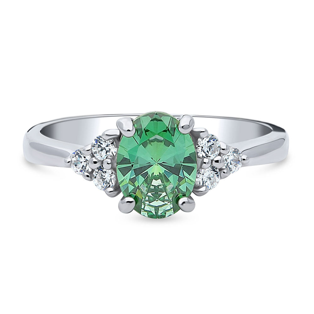 Solitaire Green Oval CZ Ring in Sterling Silver 1.2ct