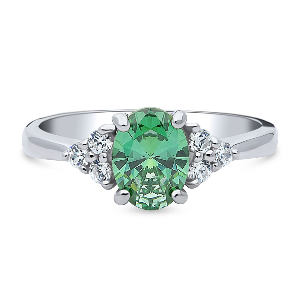 Solitaire 1.2ct Green Oval CZ Ring in Sterling Silver