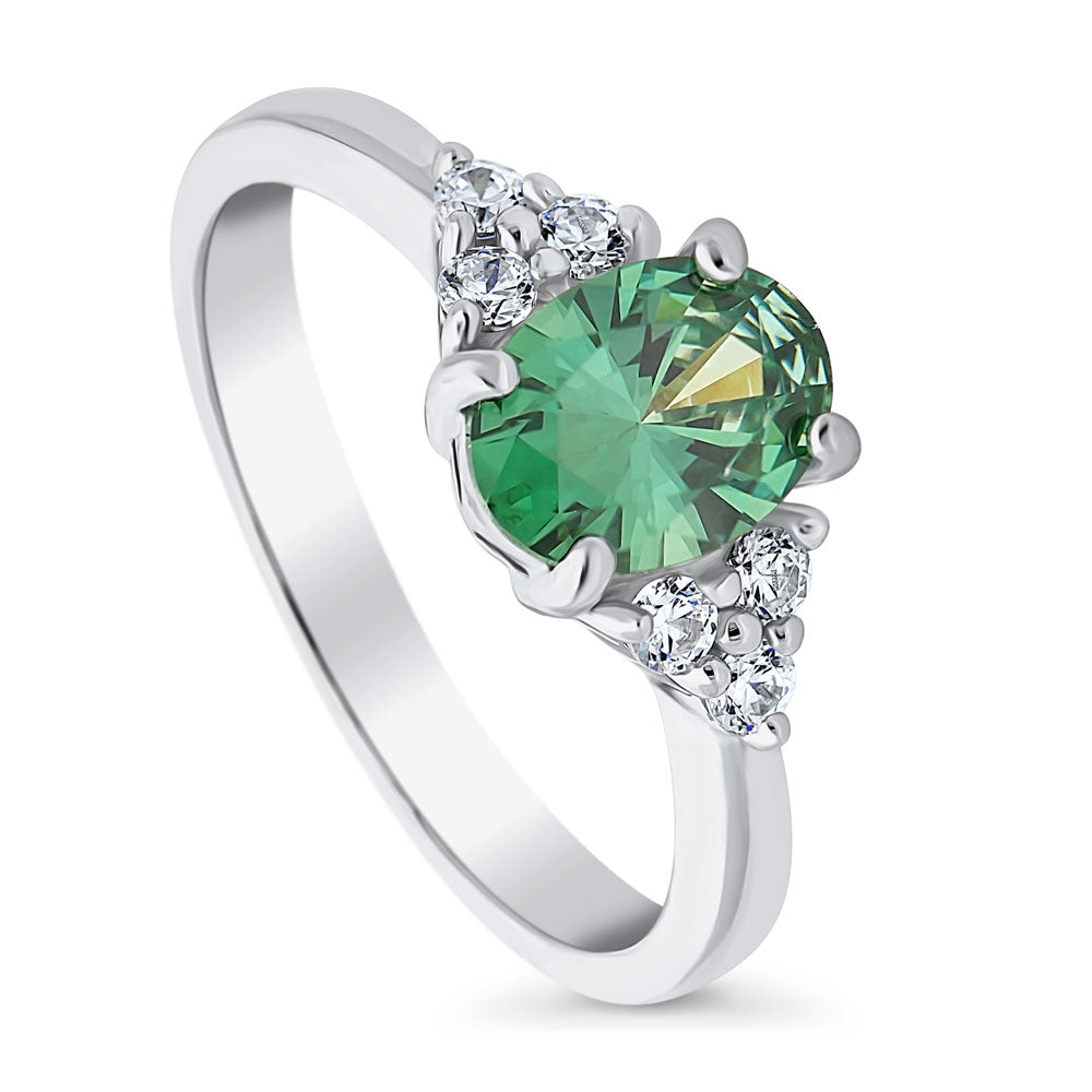 Solitaire 1.2ct Green Oval CZ Ring in Sterling Silver