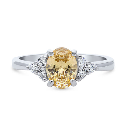 Solitaire 1.2ct Yellow Oval CZ Ring in Sterling Silver