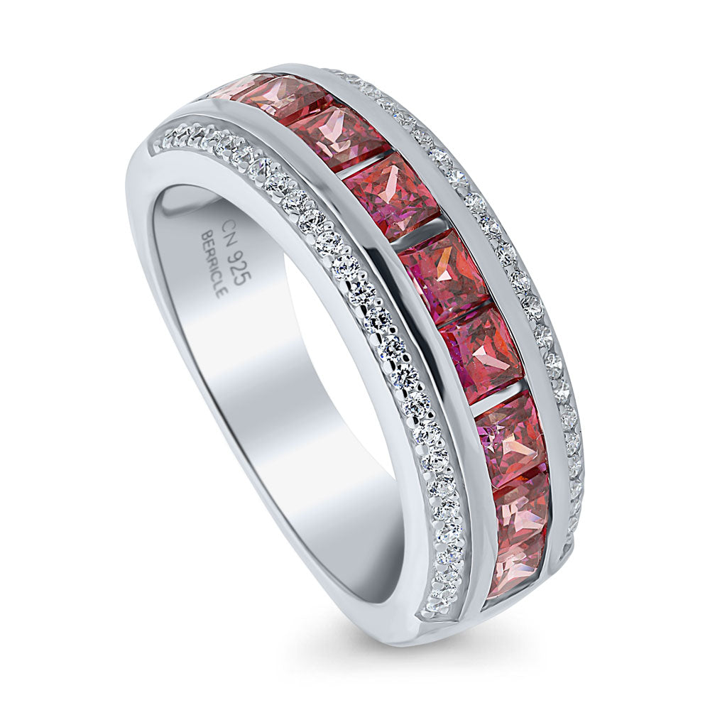 Red Channel Set CZ Half Eternity Ring in Sterling Silver