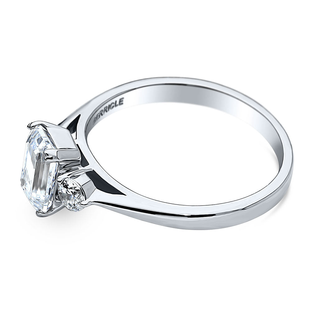 Angle view of 3-Stone 1ct Emerald Cut CZ Ring in Sterling Silver, 5 of 8