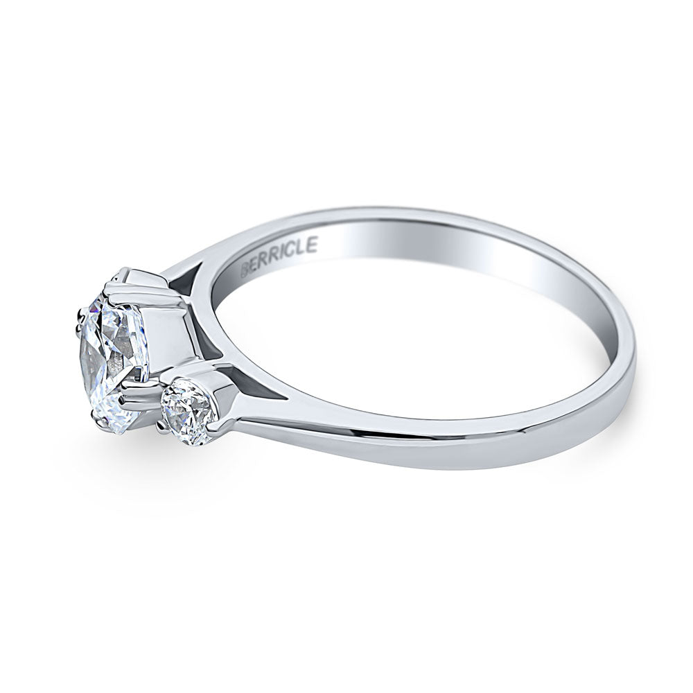 Angle view of 3-Stone 1.25ct Octagon Sun Cut CZ Ring in Sterling Silver, 4 of 5