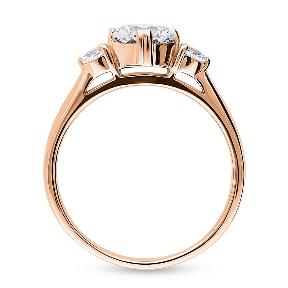 3-Stone Octagon Sun CZ Ring in Rose Gold Plated Sterling Silver