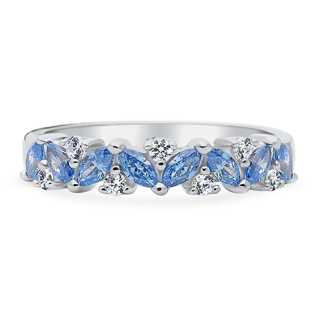 Cluster Flower Blue CZ Stackable Band in Sterling Silver