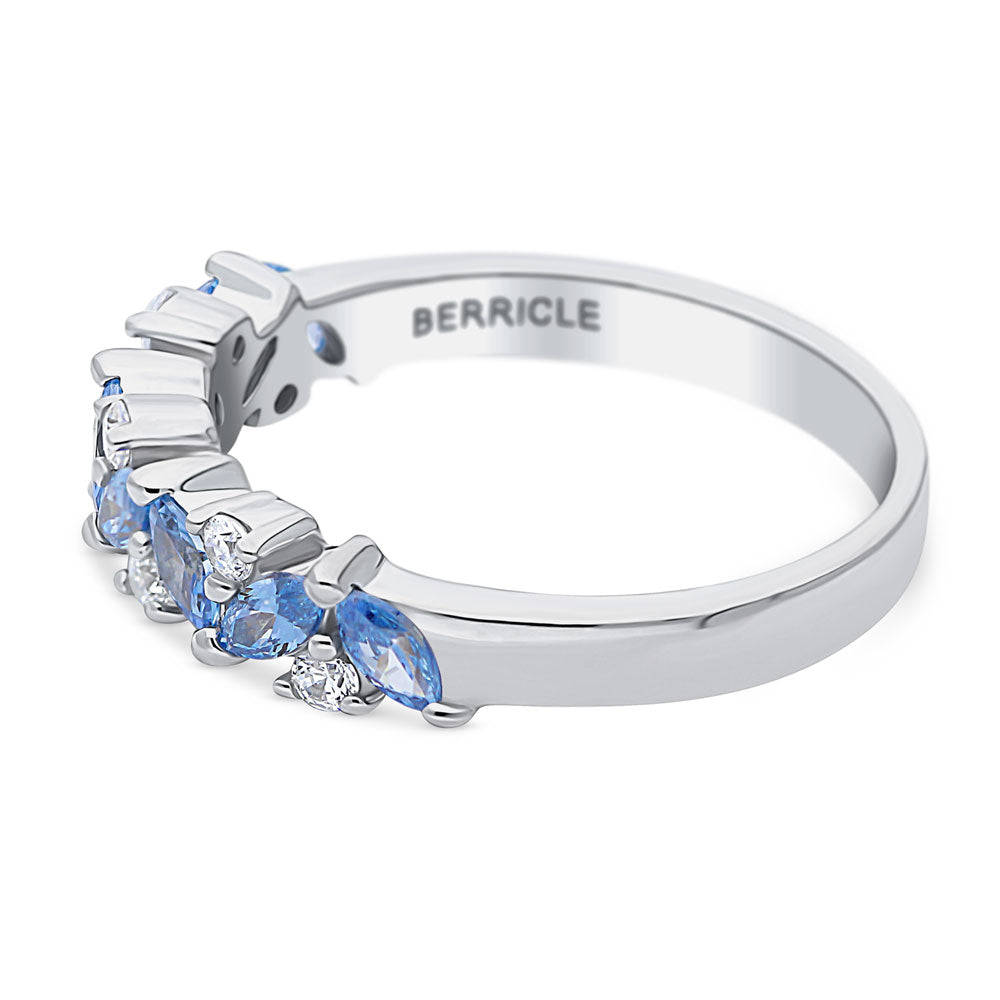 Cluster Flower Blue CZ Stackable Band in Sterling Silver