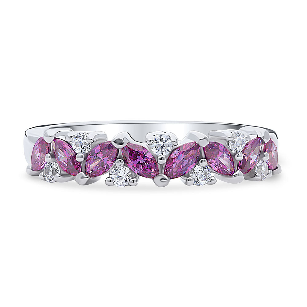Flower Cluster Purple CZ Band in Sterling Silver