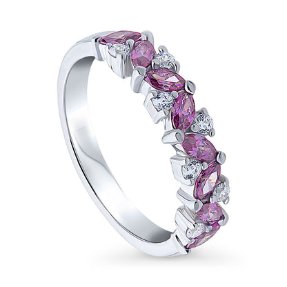 Flower Cluster Purple CZ Band in Sterling Silver