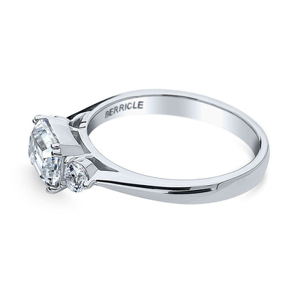 3-Stone East-West 1ct Emerald Cut CZ Ring in Sterling Silver