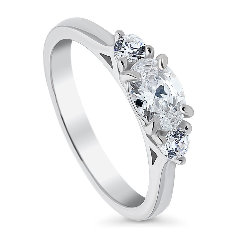 3-Stone East-West Oval CZ Ring in Sterling Silver