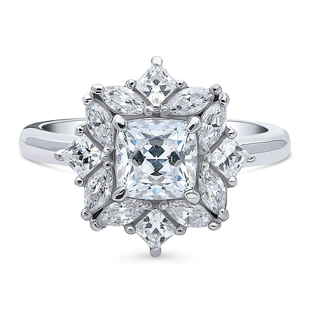 Halo Art Deco Cushion CZ Ring in Sterling Silver