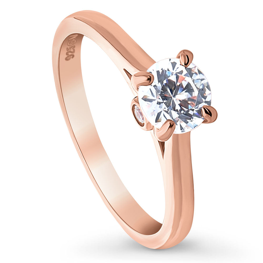 Front view of Solitaire 0.8ct CZ Ring in Rose Gold Plated Sterling Silver, 4 of 7