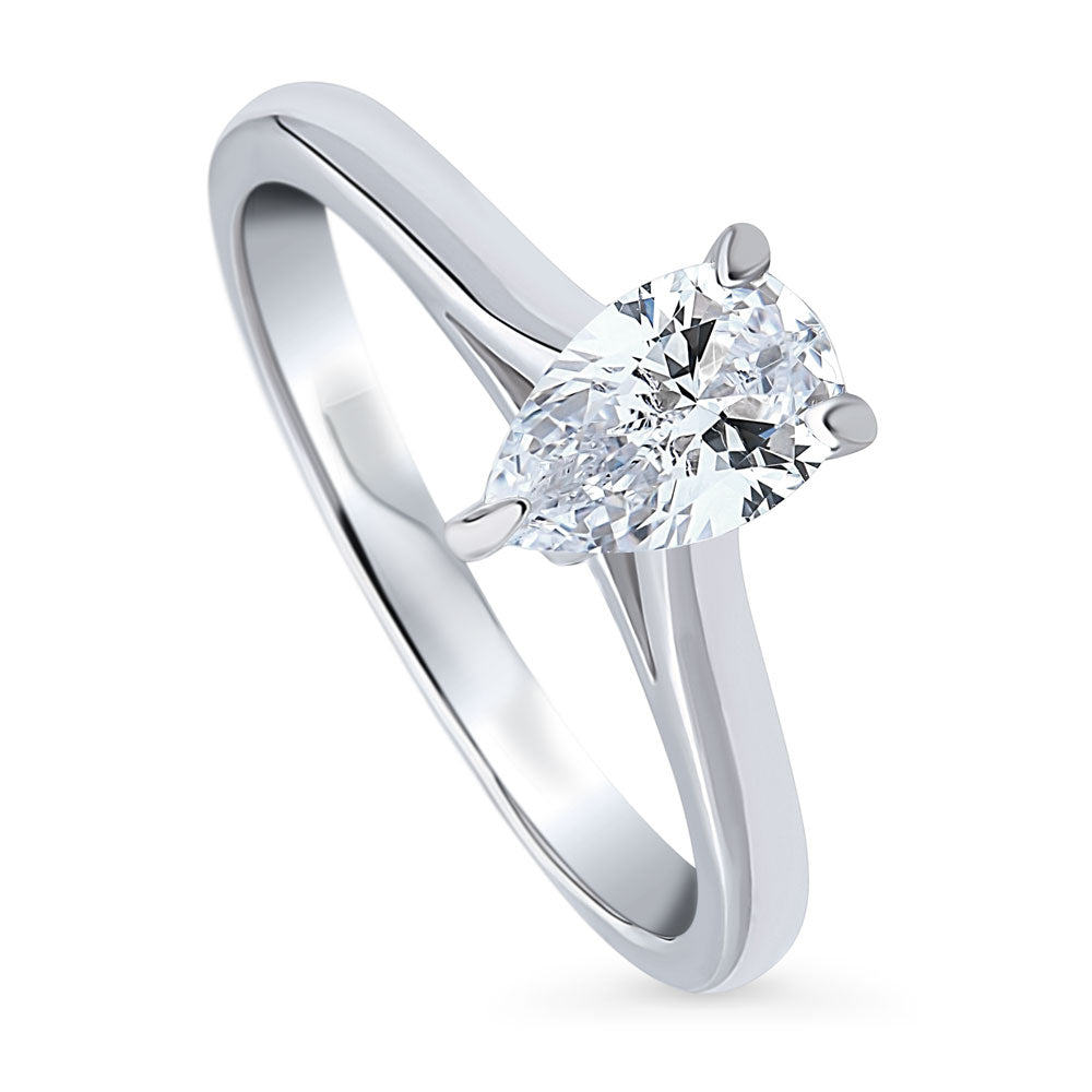 Front view of Solitaire 0.8ct Pear CZ Ring in Sterling Silver, 4 of 8