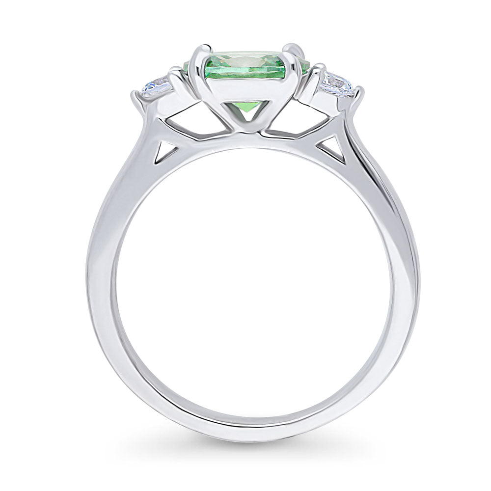 3-Stone East-West Green Oval CZ Ring in Sterling Silver