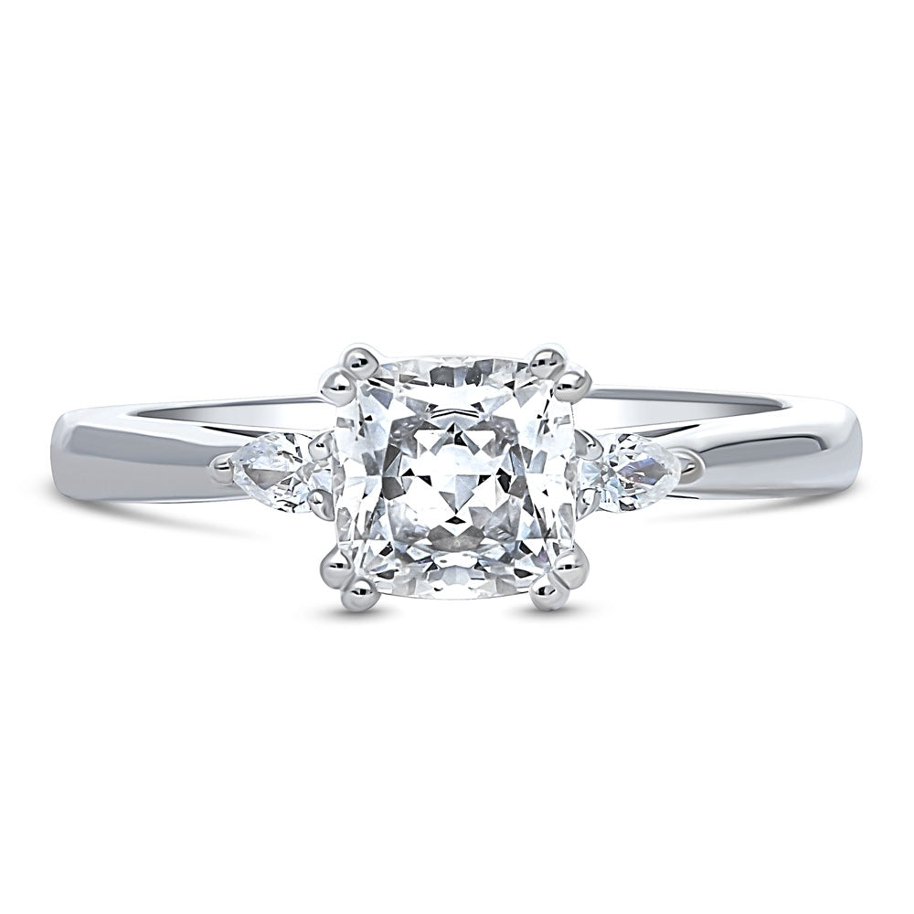 3-Stone 1.25ct Cushion CZ Ring in Sterling Silver, 1 of 10