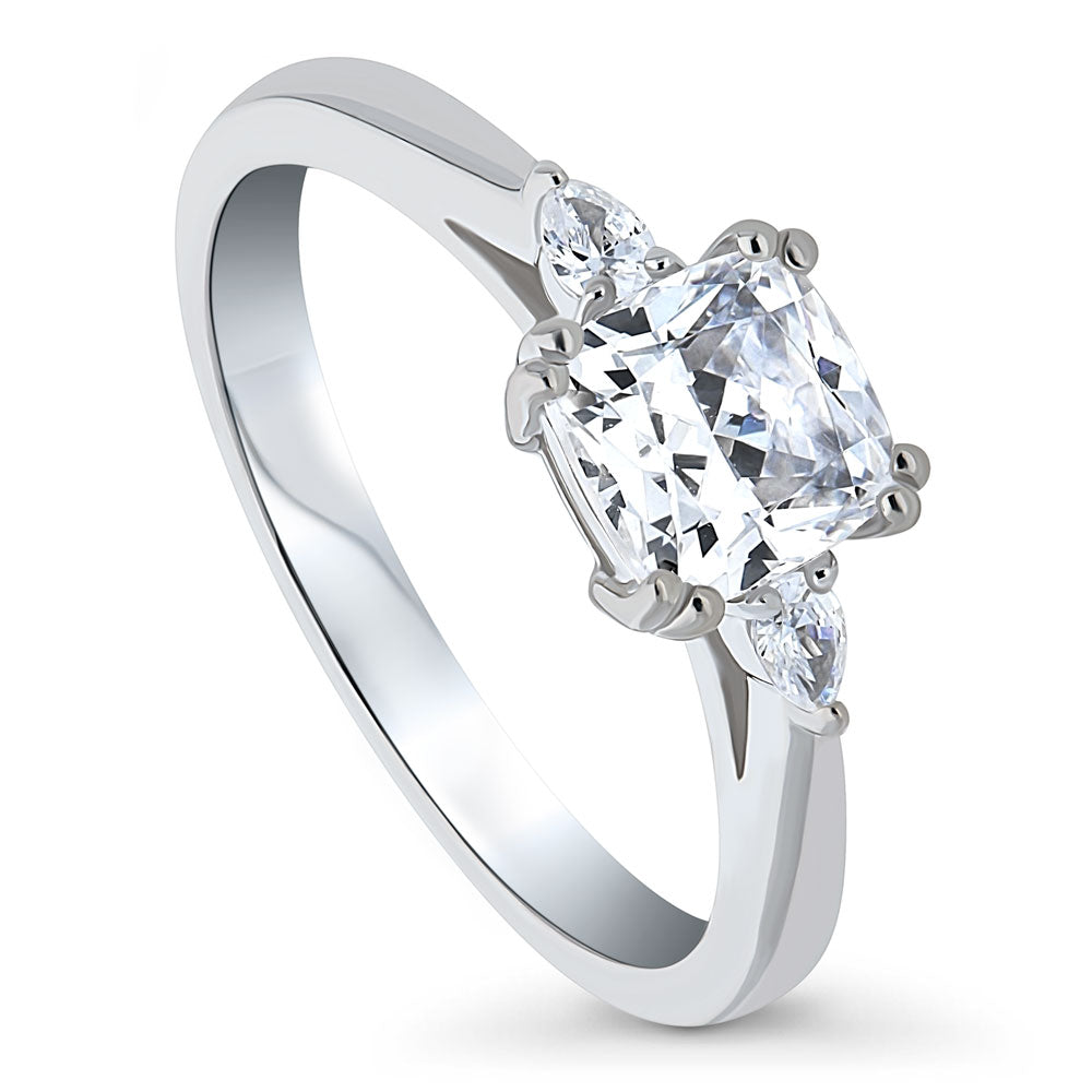 3-Stone Cushion CZ Ring in Sterling Silver