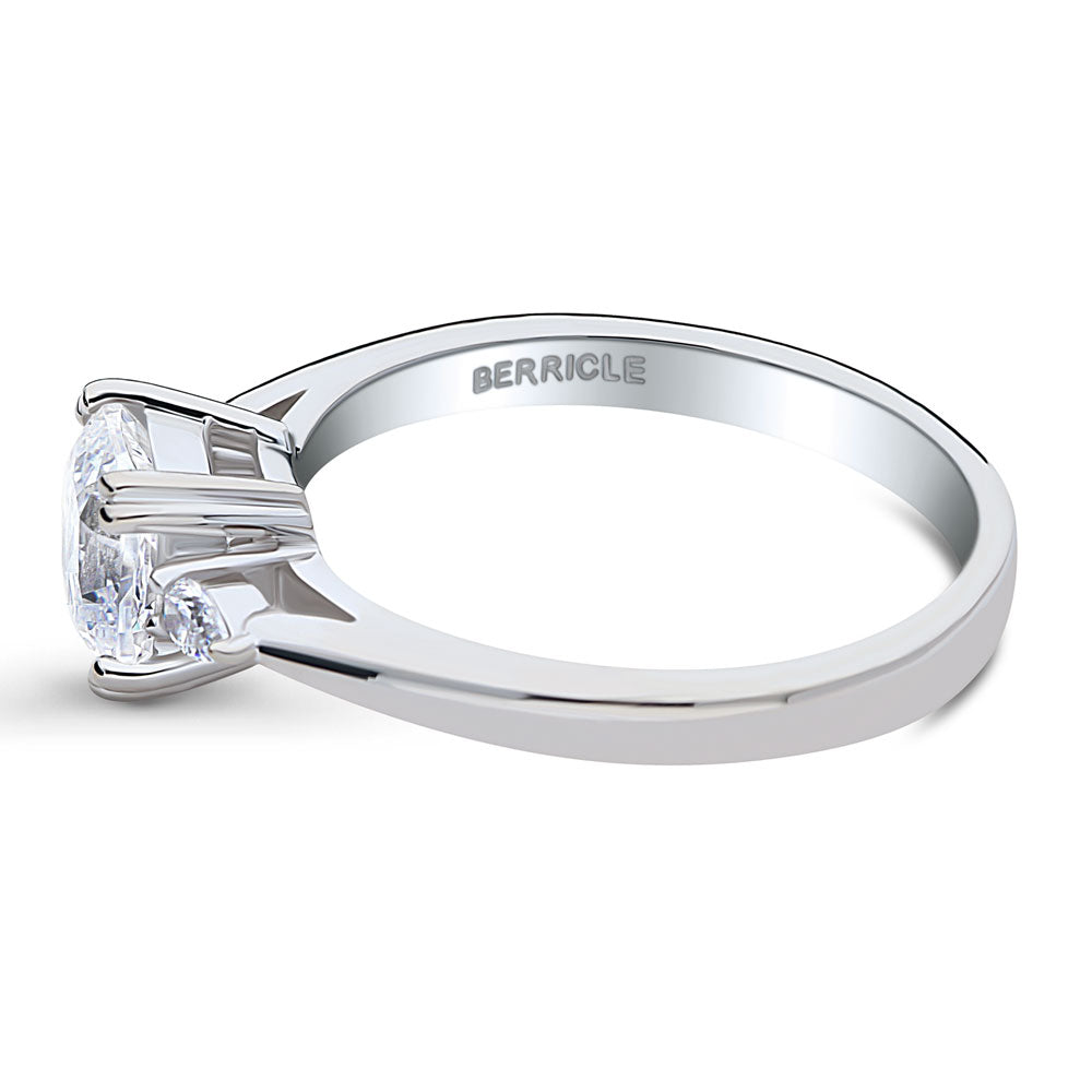 Angle view of 3-Stone 1.25ct Cushion CZ Ring in Sterling Silver, 5 of 10