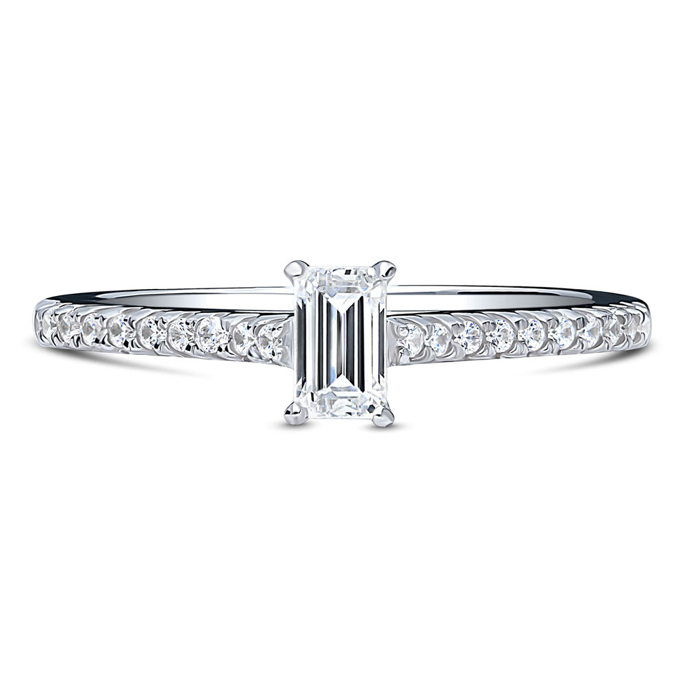 Solitaire 0.3ct Emerald Cut CZ Ring in Sterling Silver, 1 of 8