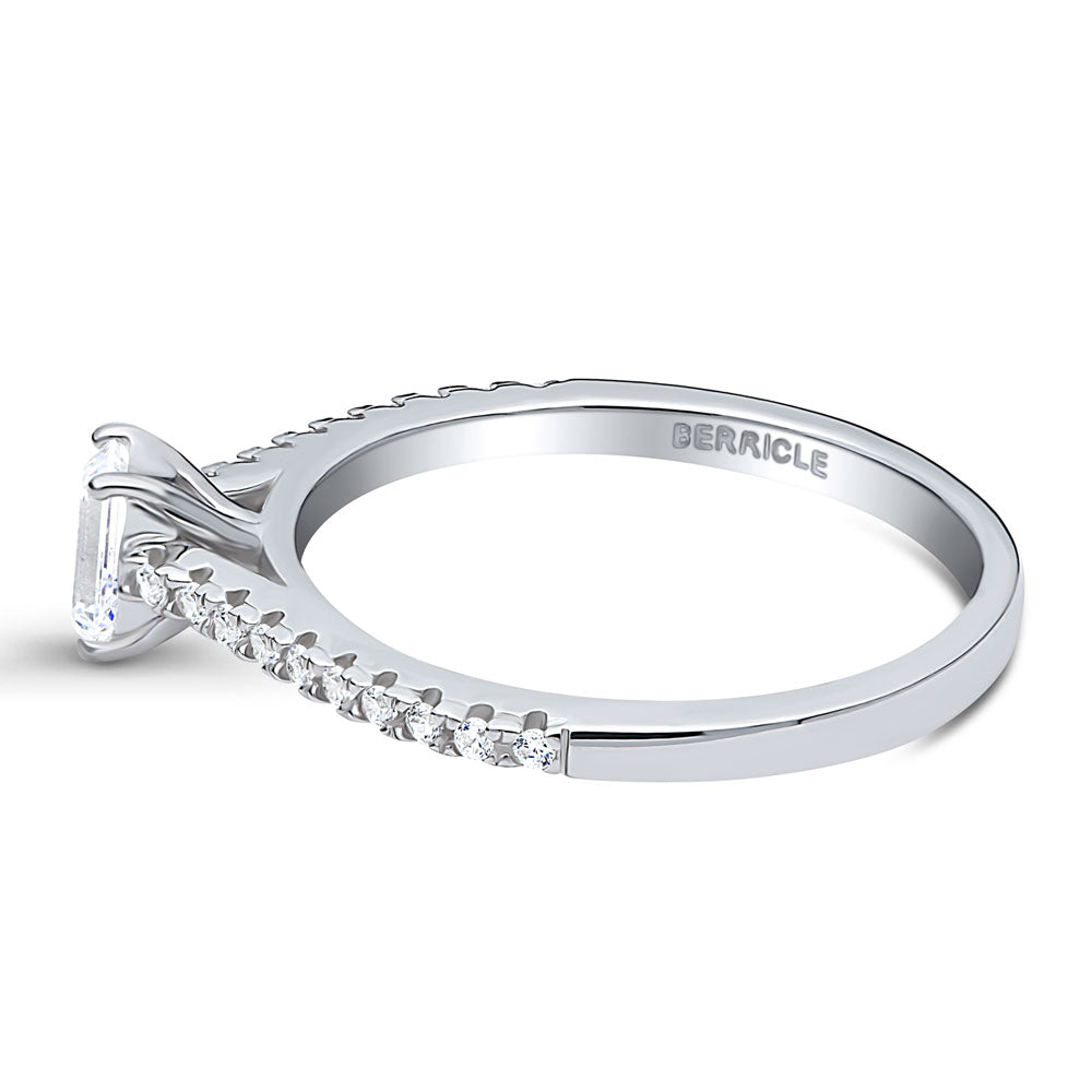 Angle view of Solitaire 0.3ct Emerald Cut CZ Ring in Sterling Silver, 5 of 8