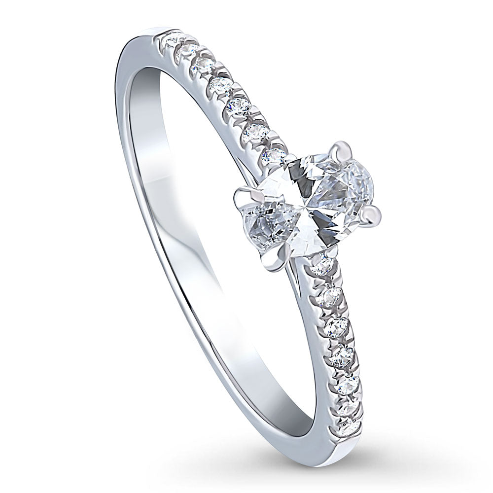 Front view of Solitaire 0.4ct Oval CZ Ring in Sterling Silver, 4 of 8