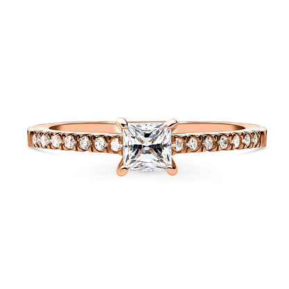 Solitaire Princess CZ Ring in Rose Gold Plated Sterling Silver
