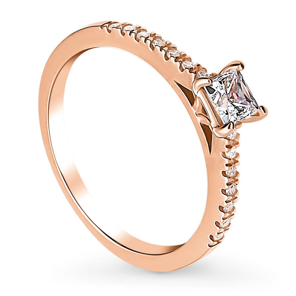 Front view of Solitaire Princess CZ Ring in Rose Gold Plated Sterling Silver, 4 of 7