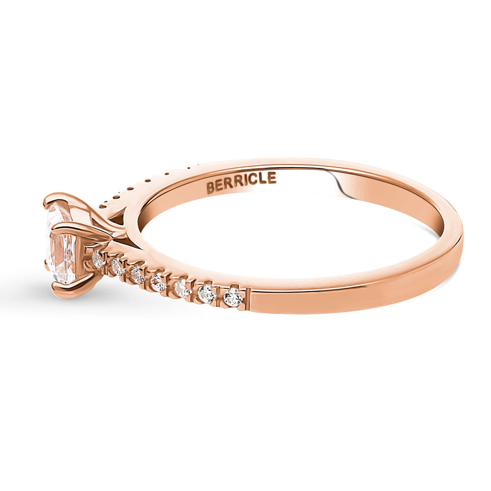 Angle view of Solitaire Princess CZ Ring in Rose Gold Plated Sterling Silver, 5 of 7