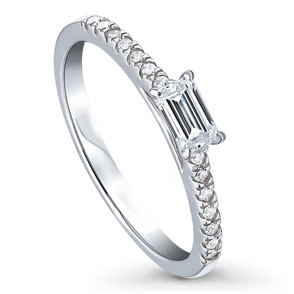 Solitaire East-West 0.3ct Emerald Cut CZ Ring in Sterling Silver