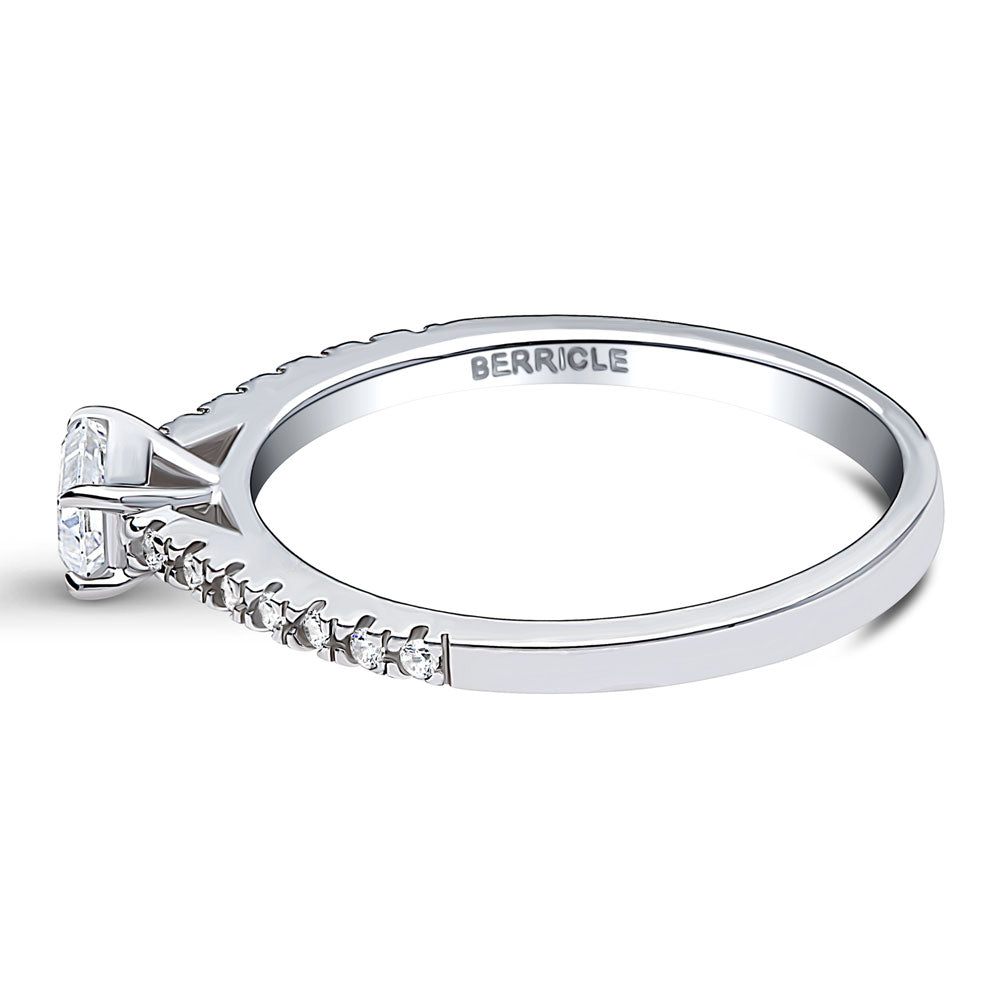 Angle view of Solitaire East-West 0.3ct Emerald Cut CZ Ring in Sterling Silver, 5 of 8