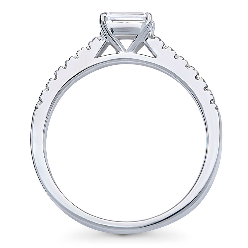 Alternate view of Solitaire East-West 0.3ct Emerald Cut CZ Ring in Sterling Silver, 8 of 8