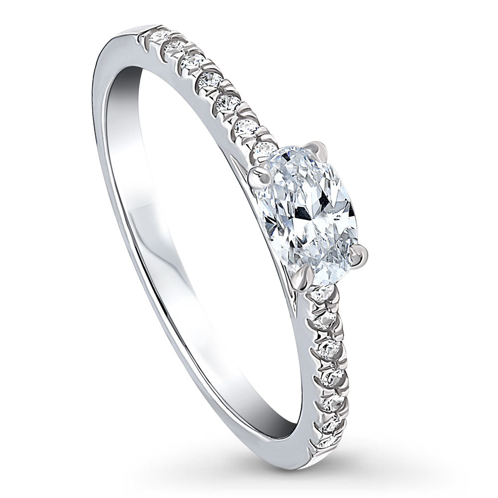 Front view of Solitaire 0.4ct Oval CZ Ring in Sterling Silver, 4 of 8