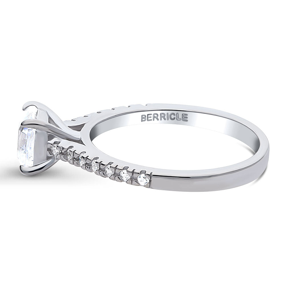 Angle view of Solitaire 1.25ct Cushion CZ Ring in Sterling Silver, 5 of 7