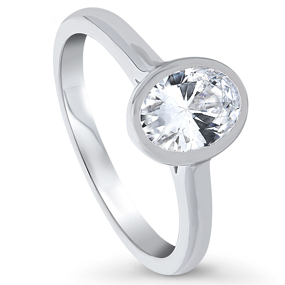 Solitaire 1.2ct Bezel Set Oval CZ Ring in Sterling Silver