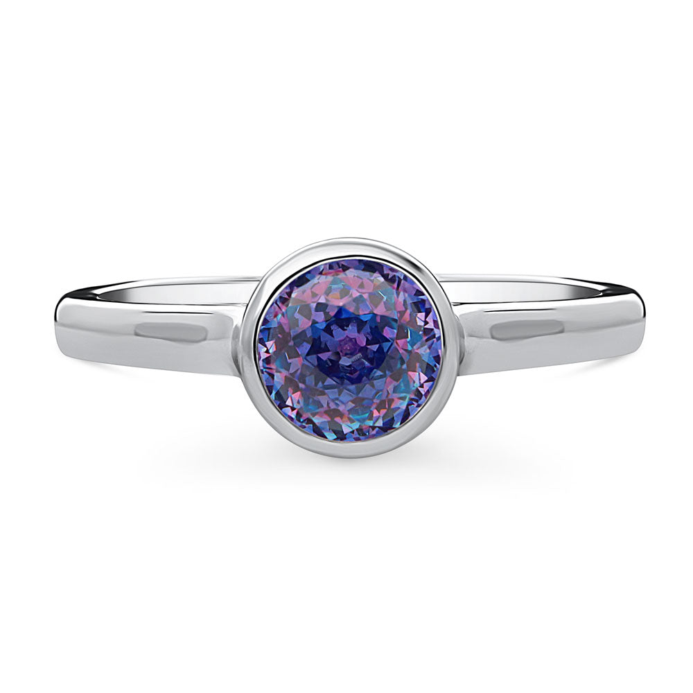 Solitaire Purple Aqua Bezel Set Round CZ Ring in Sterling Silver 0.8ct