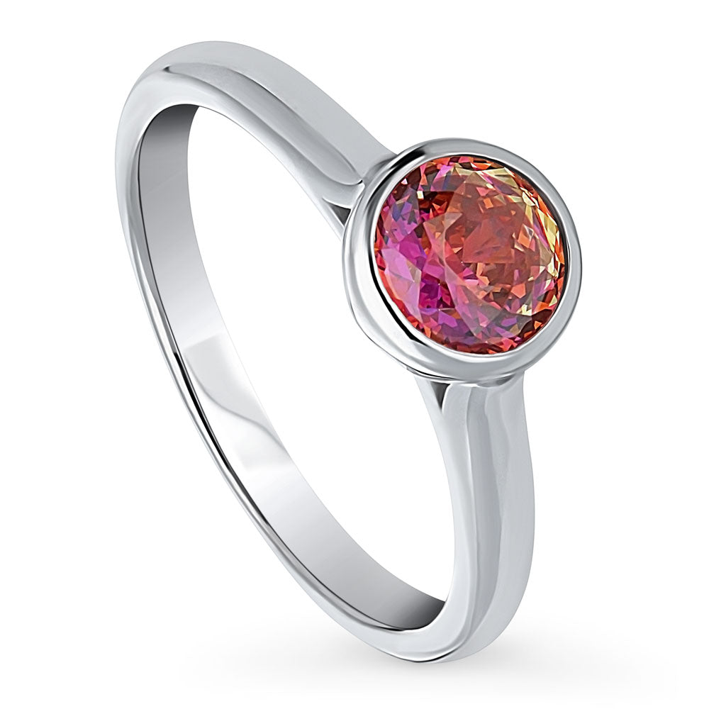 Front view of Solitaire Kaleidoscope Red Orange CZ Ring in Sterling Silver, 4 of 8