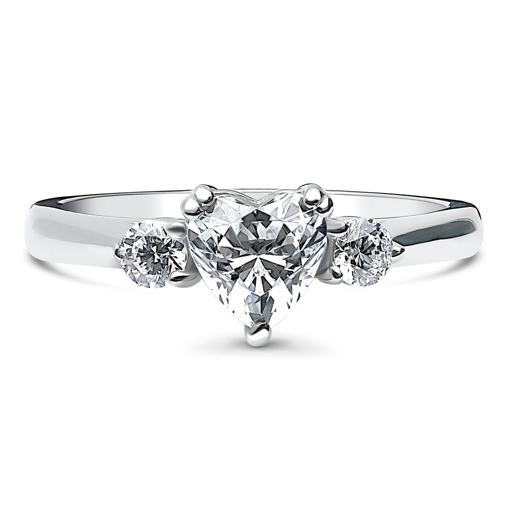 3-Stone Heart CZ Ring in Sterling Silver