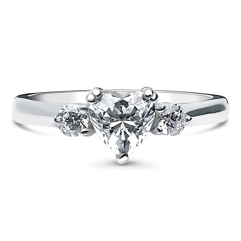 3-Stone Heart 0.7ct Heart CZ Ring in Sterling Silver, 1 of 7