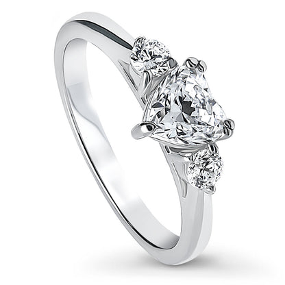 3-Stone Heart 0.7ct Heart CZ Ring in Sterling Silver