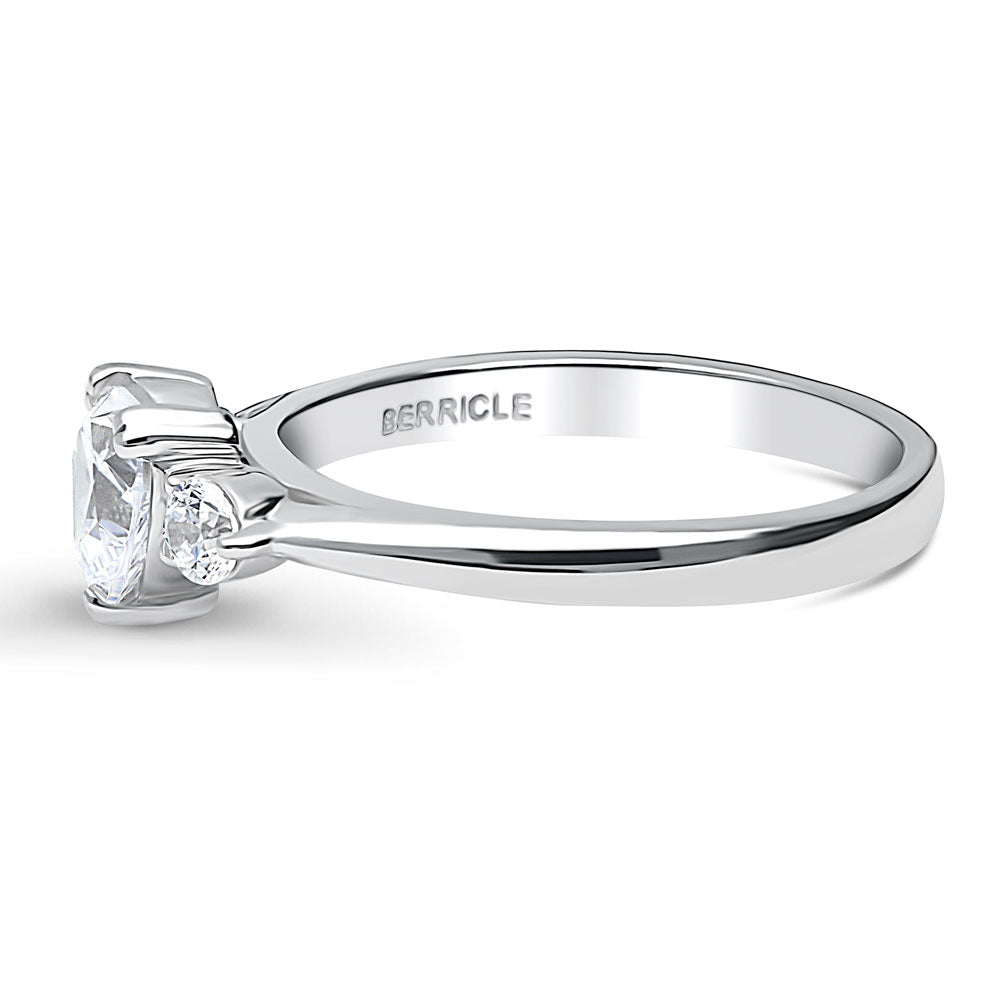 Angle view of 3-Stone Heart 0.7ct Heart CZ Ring in Sterling Silver, 5 of 7