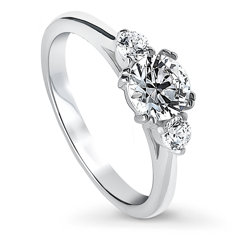 Front view of 3-Stone 0.8ct CZ Ring in Sterling Silver, 4 of 7