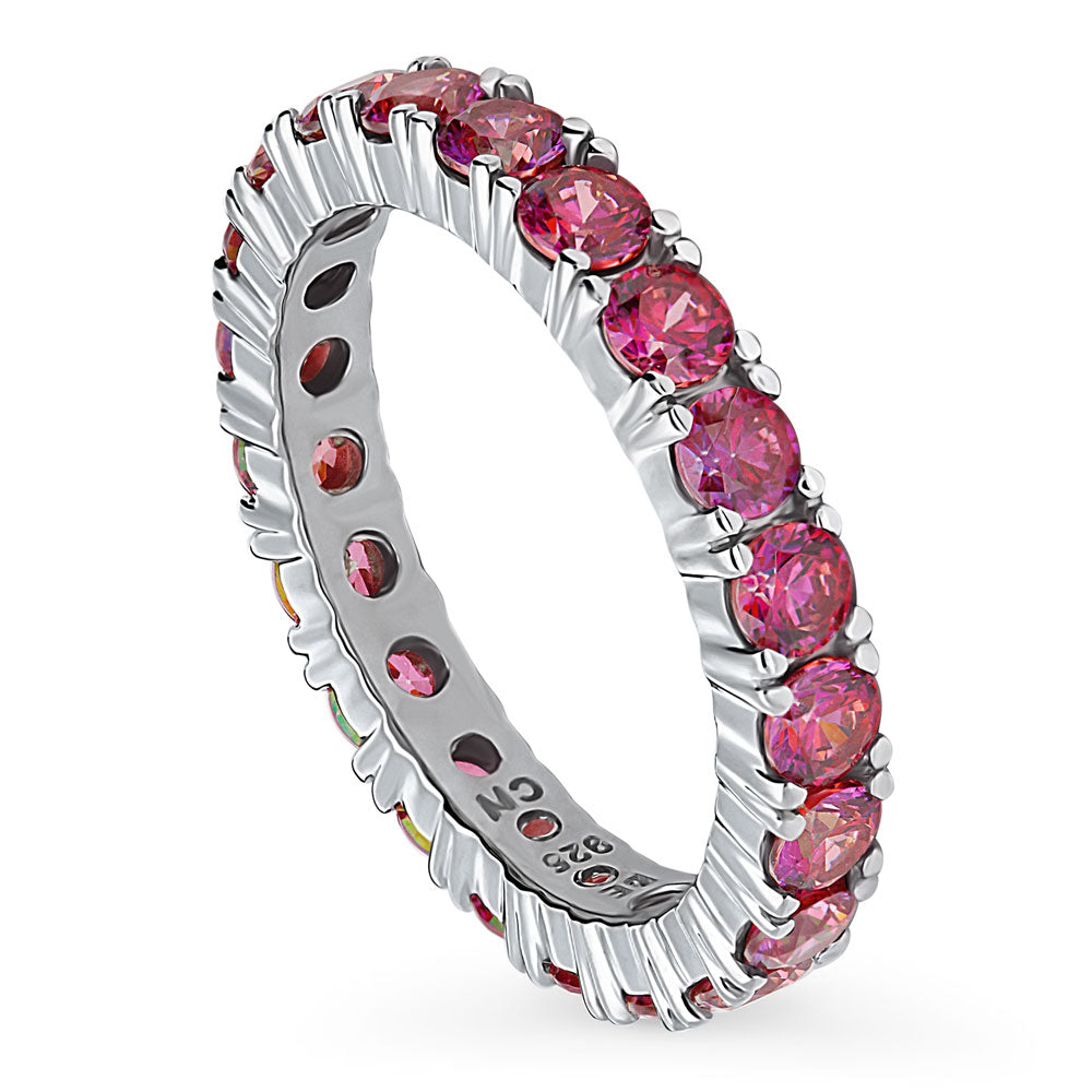 Red CZ Stackable Eternity Ring in Sterling Silver