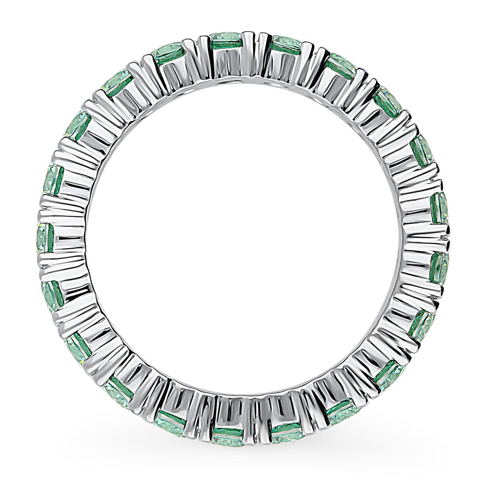 Angle view of Green CZ Eternity Ring in Sterling Silver, 5 of 7