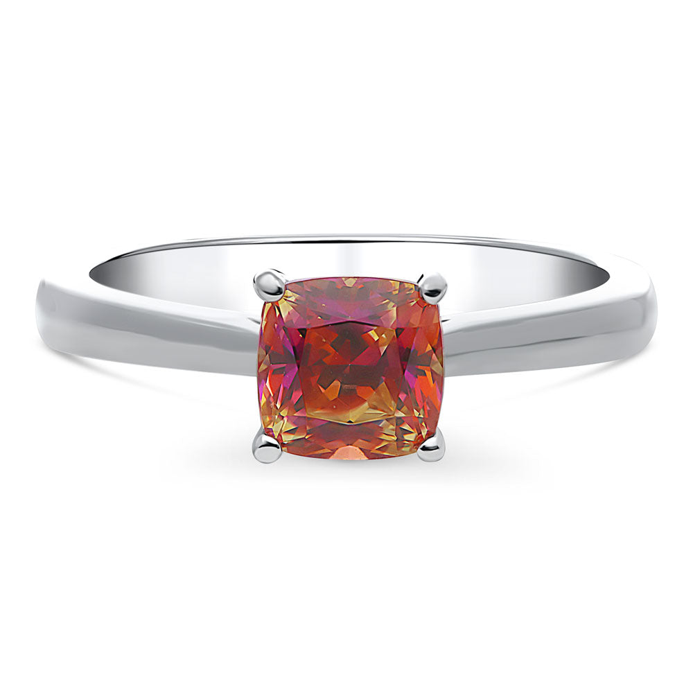 Solitaire Kaleidoscope Red Orange CZ Ring in Sterling Silver, 1 of 7