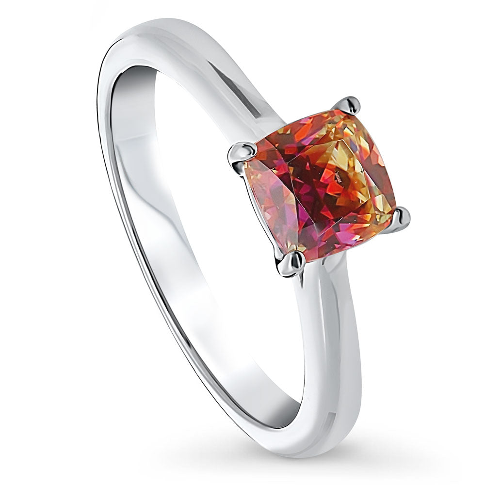 Front view of Solitaire Kaleidoscope Red Orange CZ Ring in Sterling Silver, 4 of 7