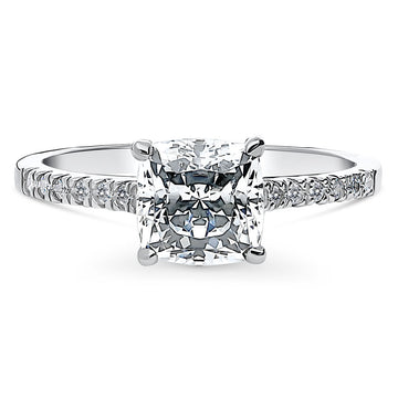 Solitaire 2ct Cushion CZ Ring in Sterling Silver