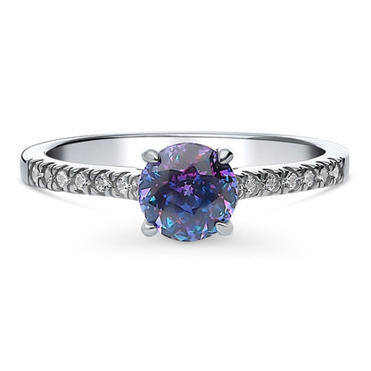Solitaire Kaleidoscope Purple Aqua CZ Ring in Sterling Silver