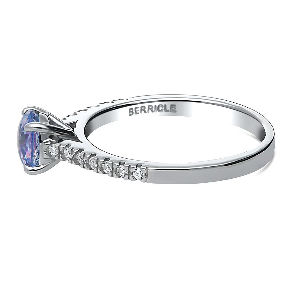 Solitaire Kaleidoscope Purple Aqua CZ Ring in Sterling Silver