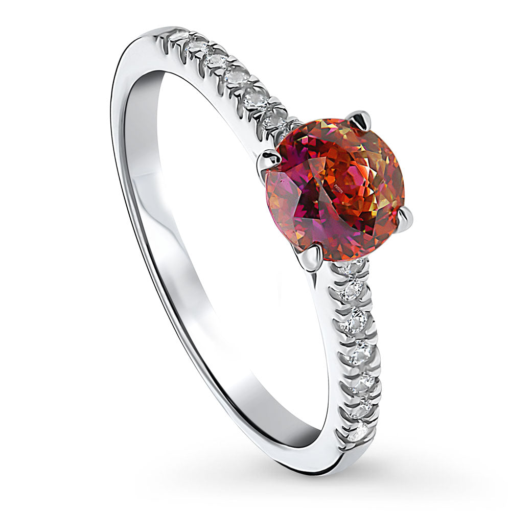 Front view of Solitaire Kaleidoscope Red Orange CZ Ring in Sterling Silver, 4 of 7