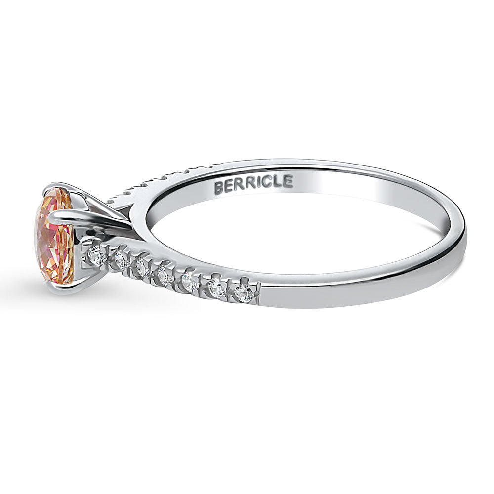 Angle view of Solitaire Kaleidoscope Red Orange CZ Ring in Sterling Silver, 5 of 7