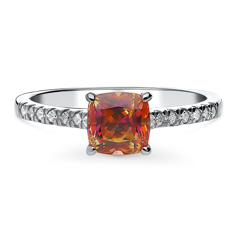Solitaire Kaleidoscope Red Orange CZ Ring in Sterling Silver, 1 of 7